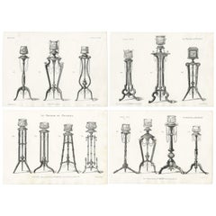 Set von 4 antiken Möbeldrucken verschiedener Pflanzgefäße von Quetin, um 1860