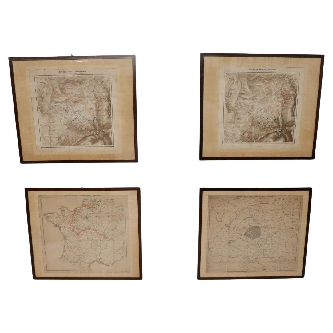 Set of 4 Antique Geographical Maps French-German War 1870-71 For Sale