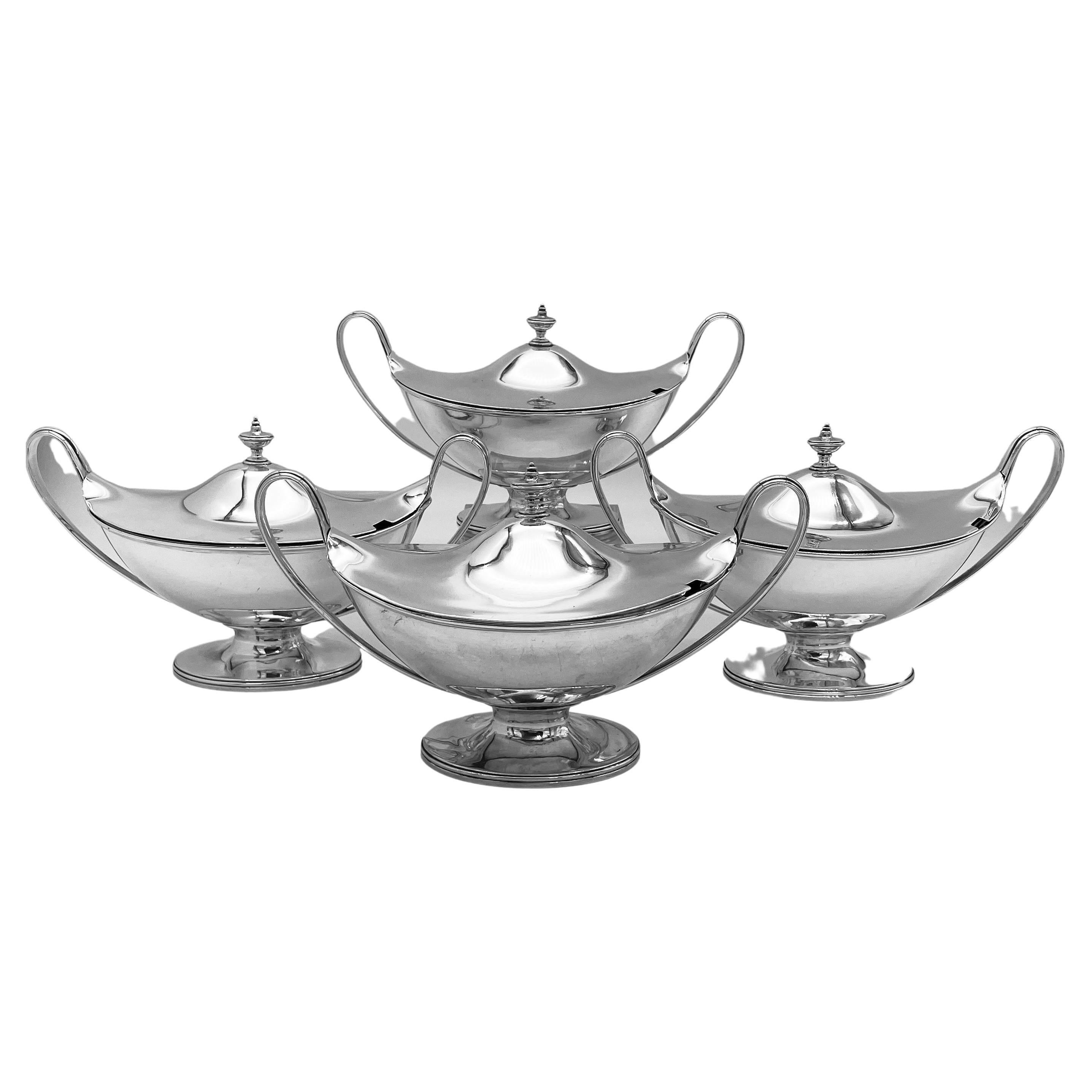Set of 4 Antique George III Silver Sauce Tureens For Sale