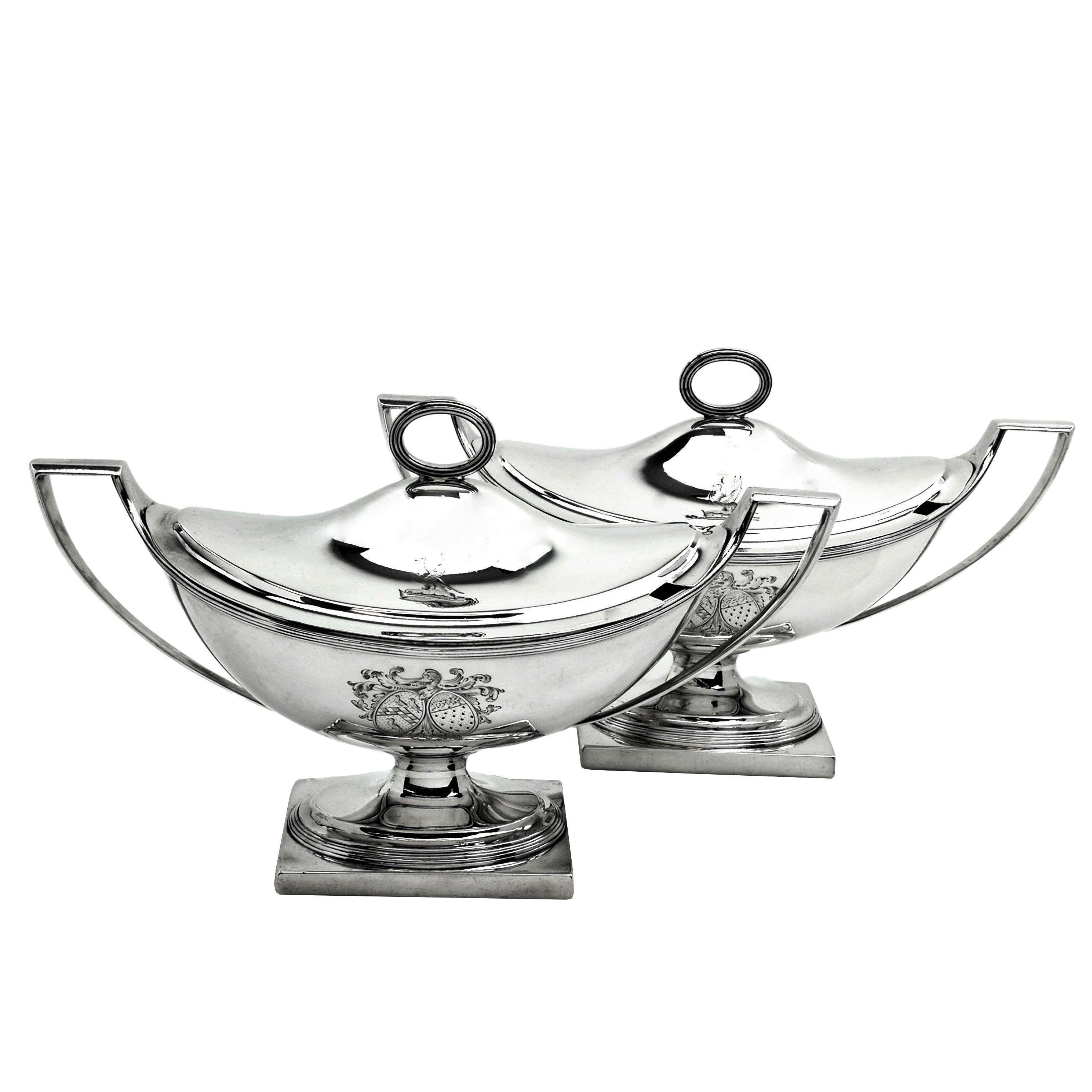 English Set of 4 Antique Georgian Silver Sauce Tureens 1793 George III Serving Dishes For Sale