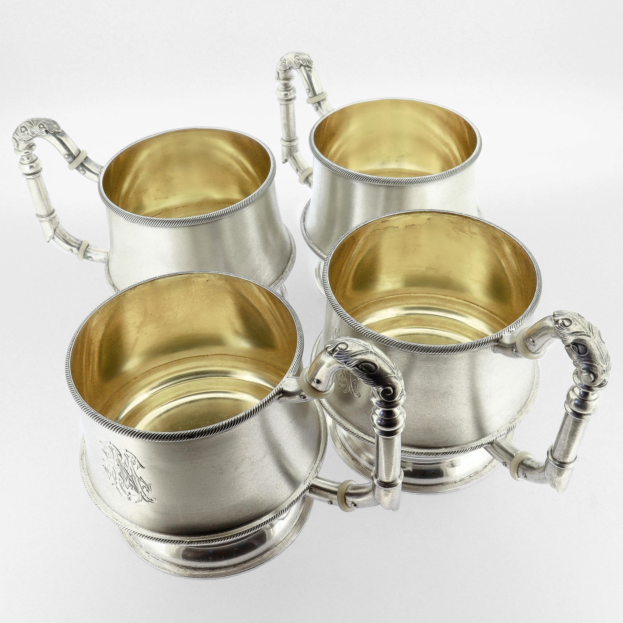 Set di 4 antiche tazze da tè/vodka in argento tedesco dorato 84 Zolotnik di E. Goldschmidt in vendita 6