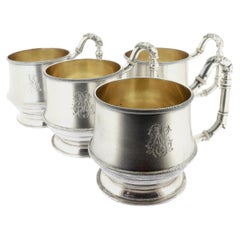 Set of 4 Antique German Gilt 84 Zolotnik Silver Tea/Vodka Mugs by E. Goldschmidt