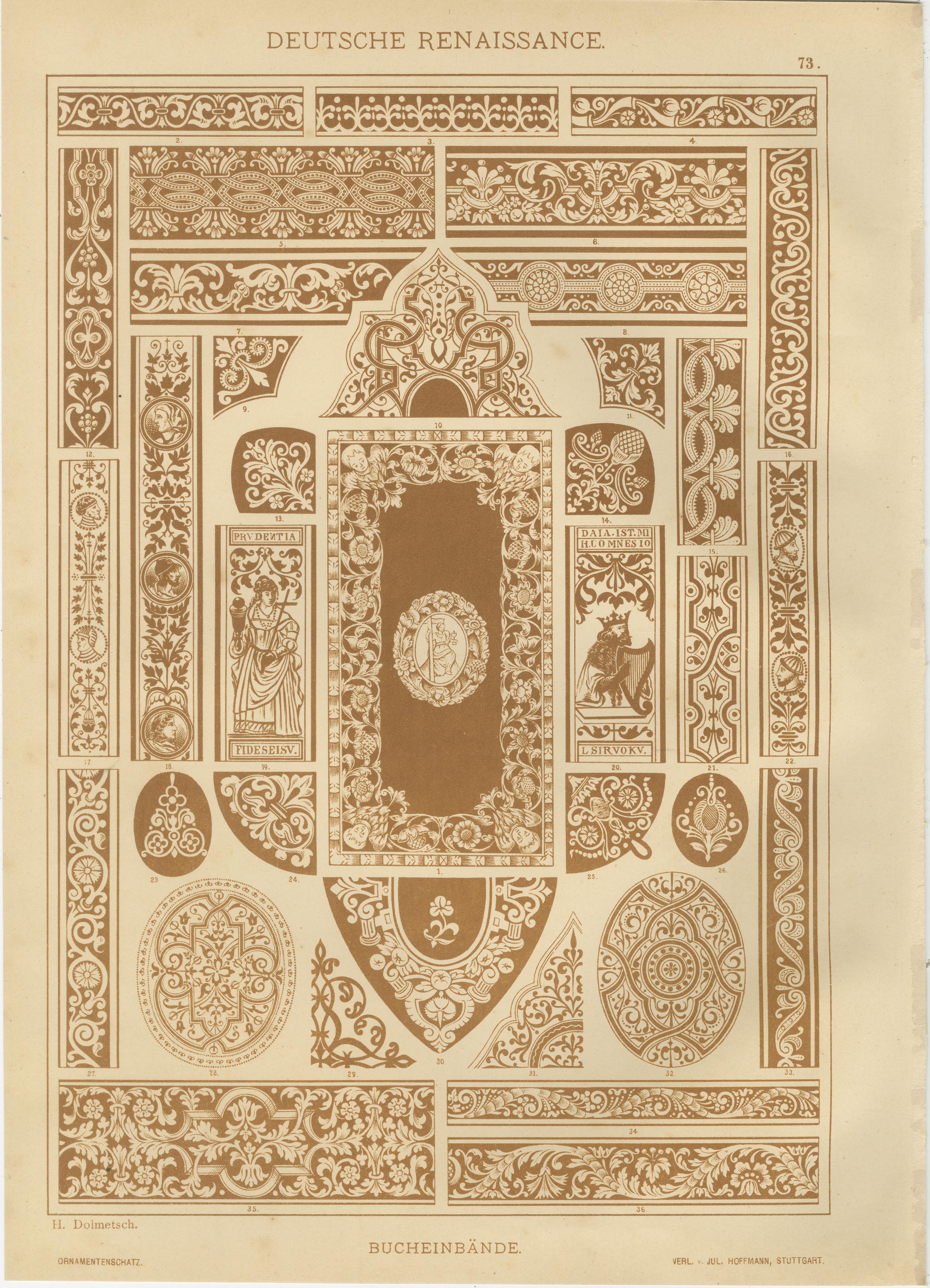 Ensemble de 4 gravures anciennes de la Renaissance allemande par H. Dolmetsch, c.1887. Bon état - En vente à Langweer, NL