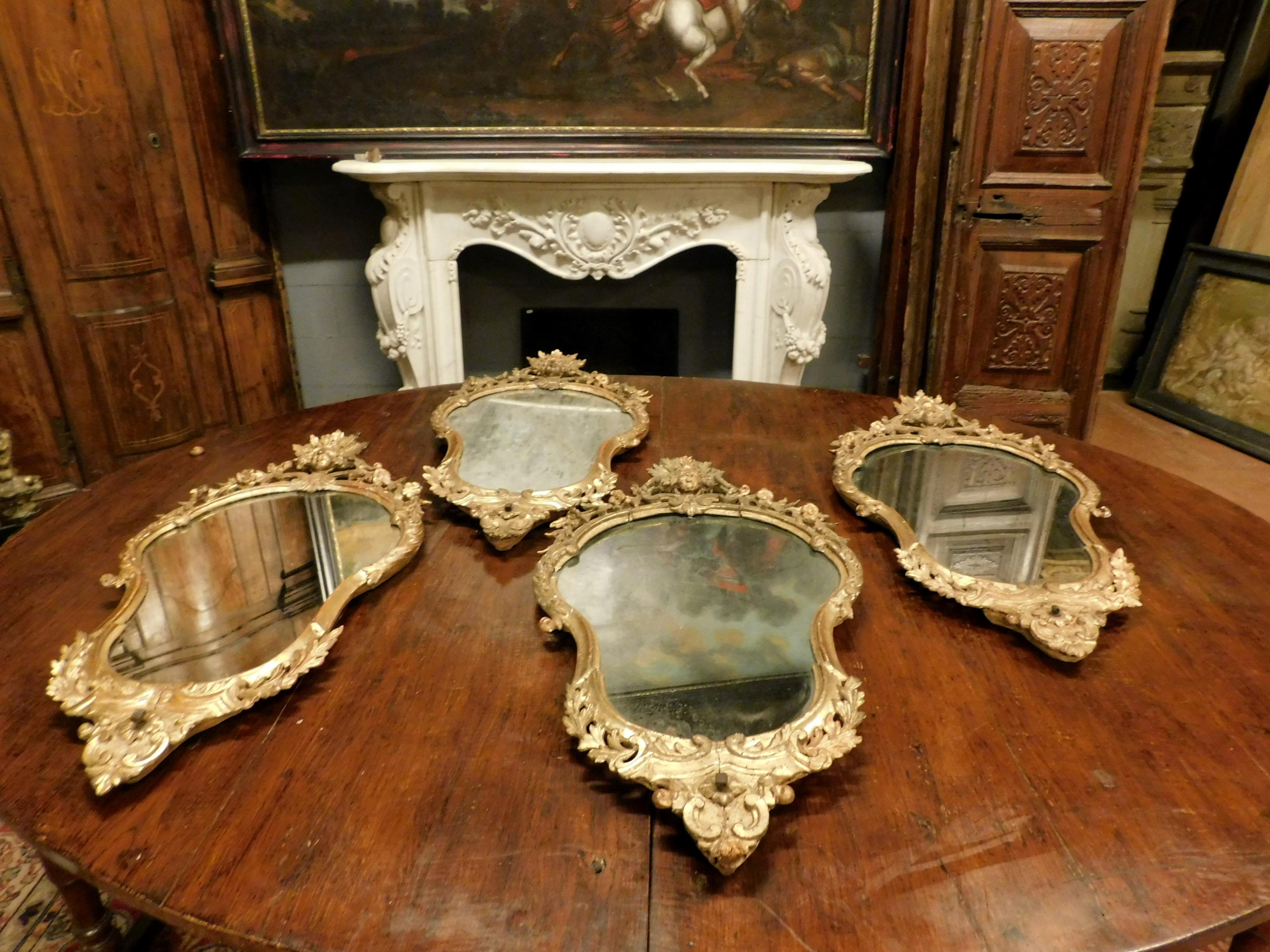Italian Set of 4 Antique Gilded Mirrors, 18th Century Italy