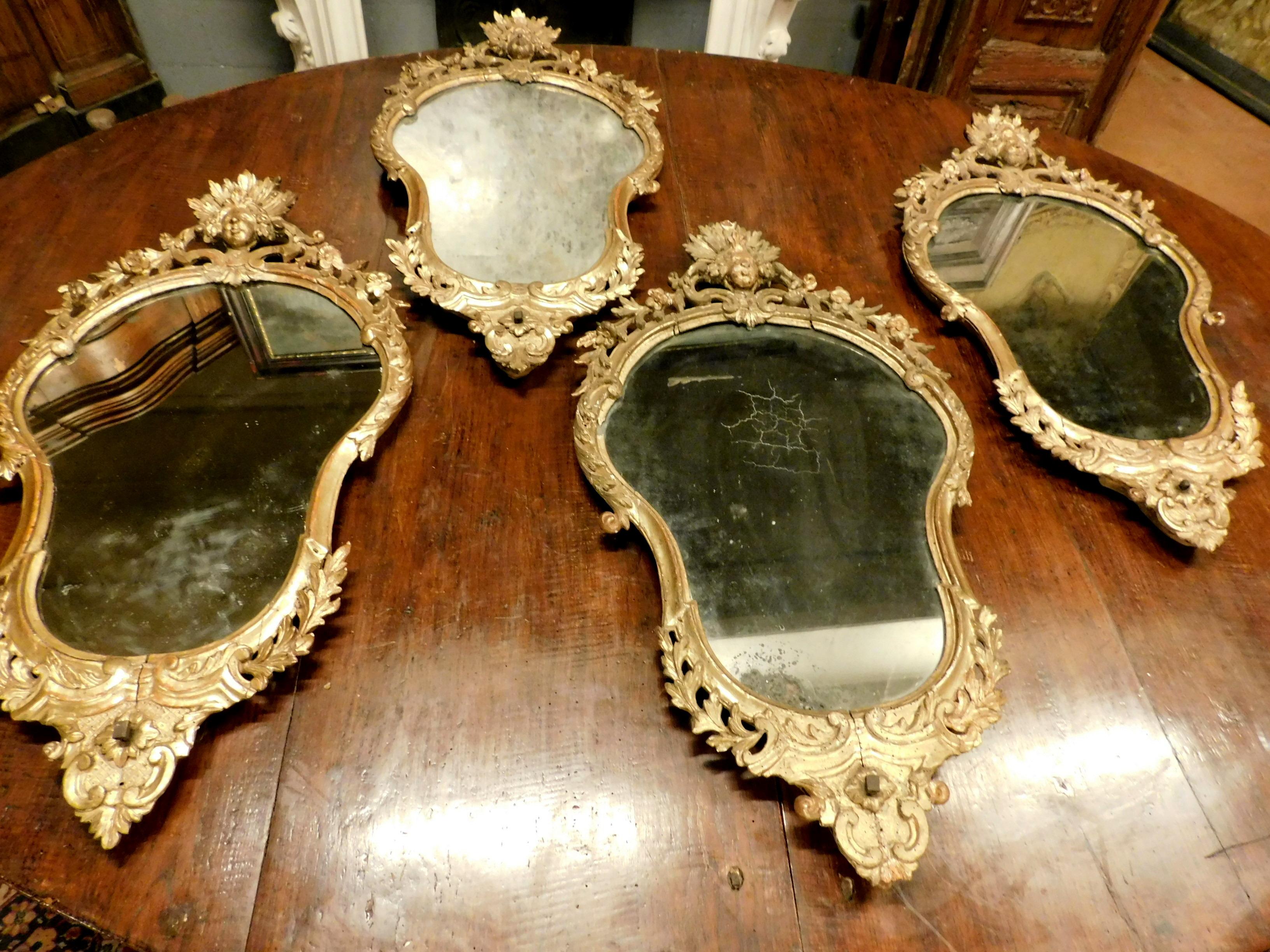 Gilt Set of 4 Antique Gilded Mirrors, 18th Century Italy
