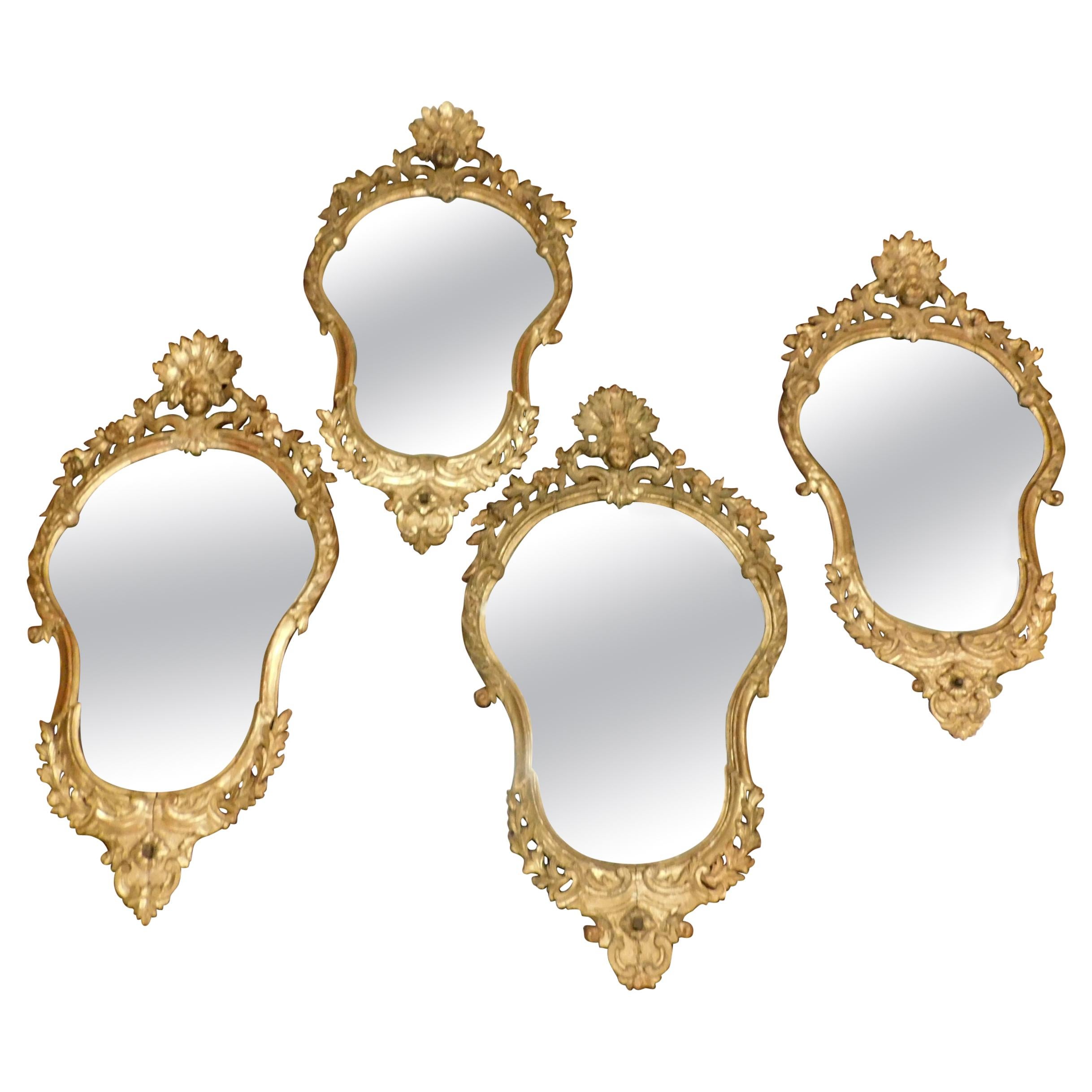 Set of 4 Antique Gilded Mirrors, 18th Century Italy