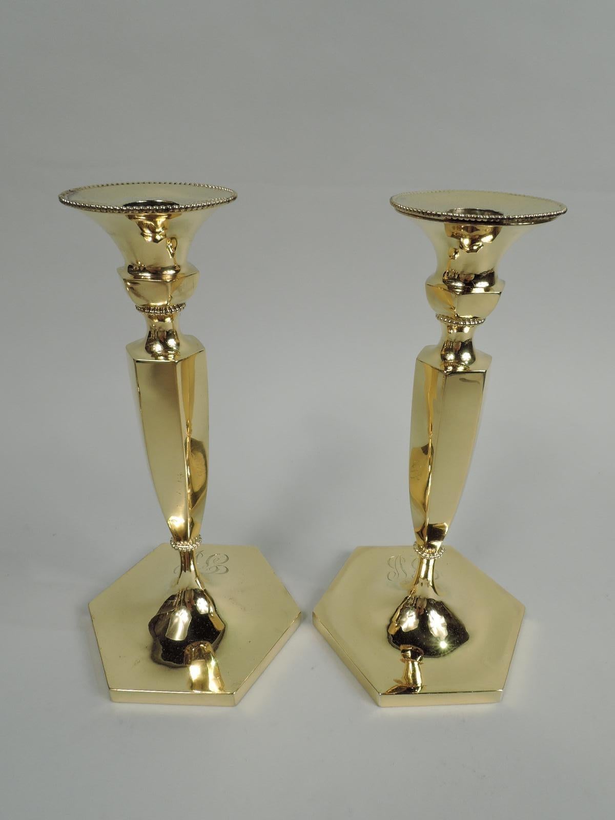 American Set of 4 Antique Gilt Sterling Silver Candlesticks by New York Maker