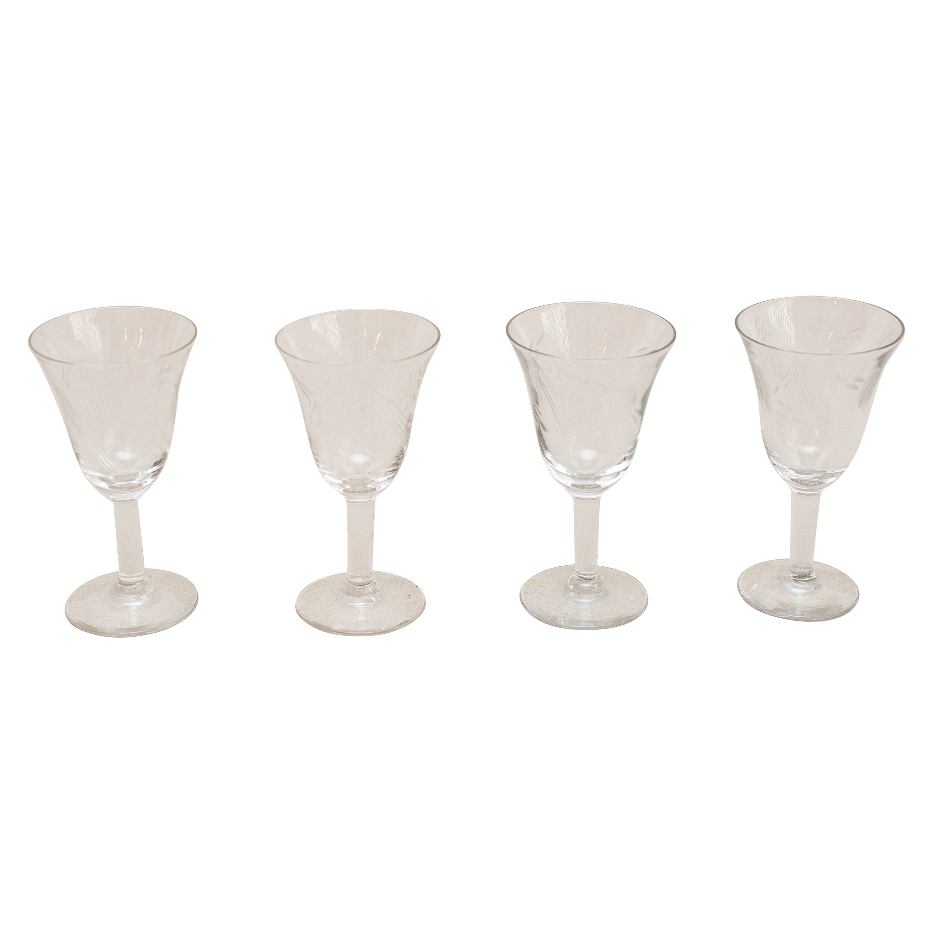 Juego de 4 copas de vino antiguas de cristal, hacia 1940