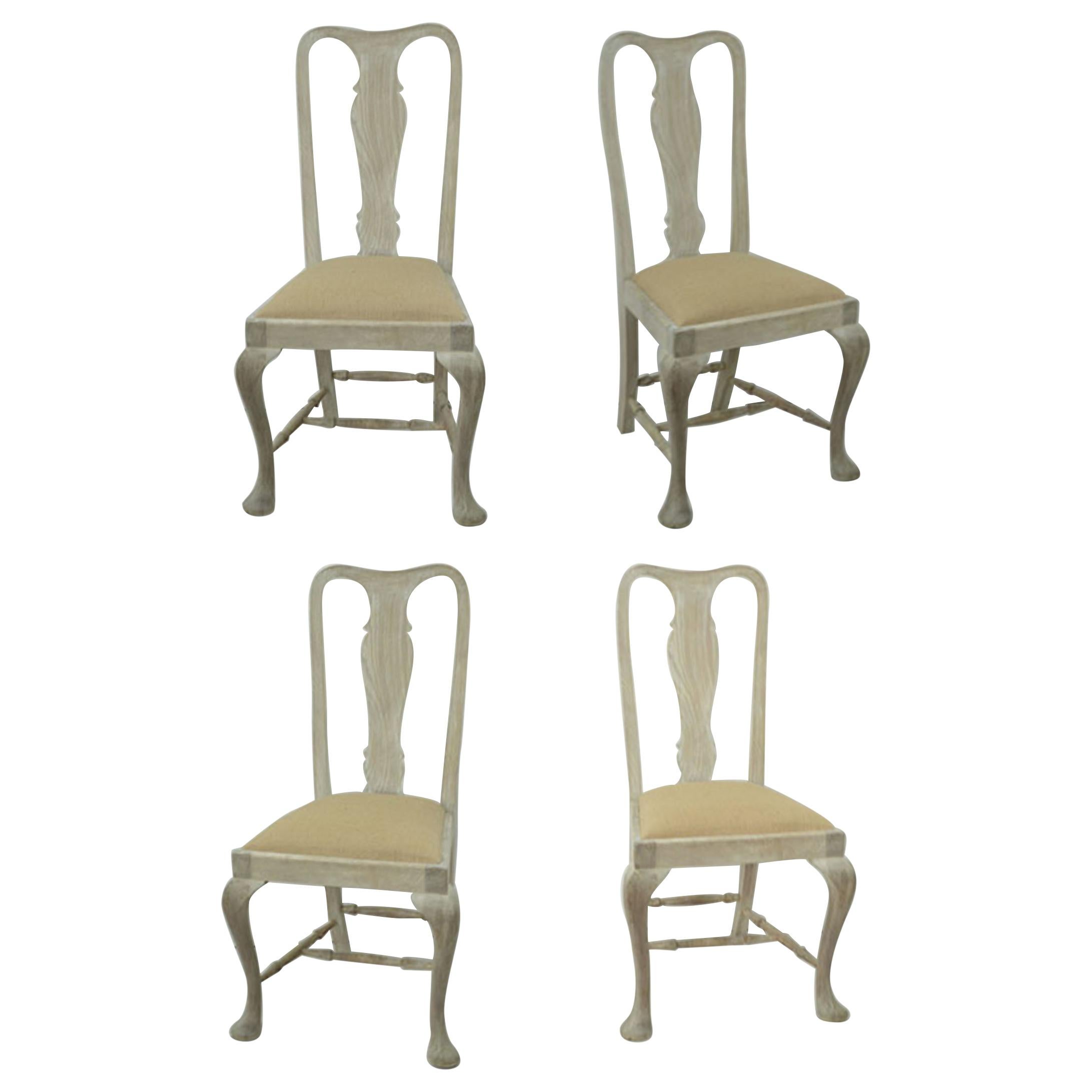 Set of 4 Antique Gustavian Style Bleached Mahogany Urn Back Dining Chairs