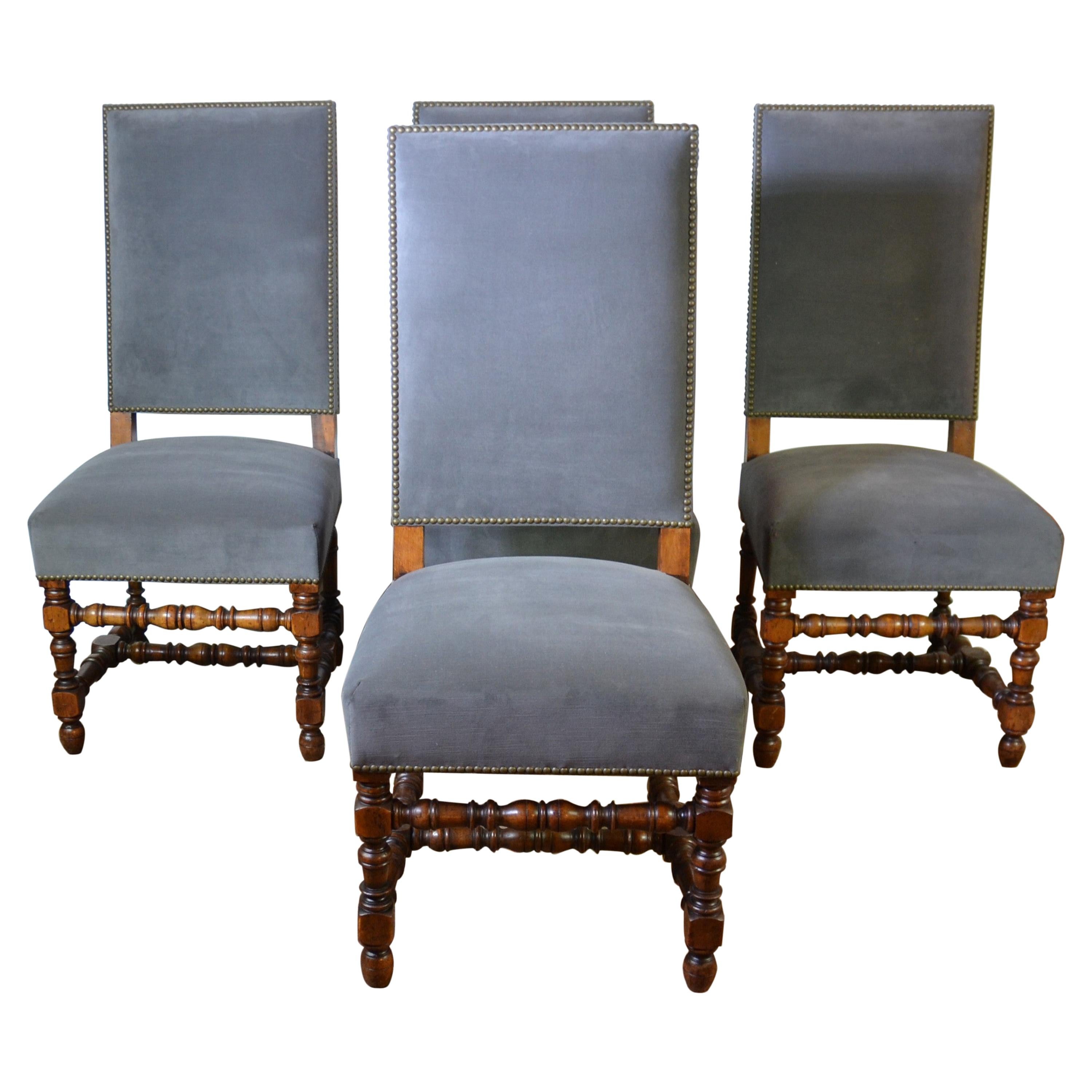 Set of 4 Antique High Back Dining Chairs