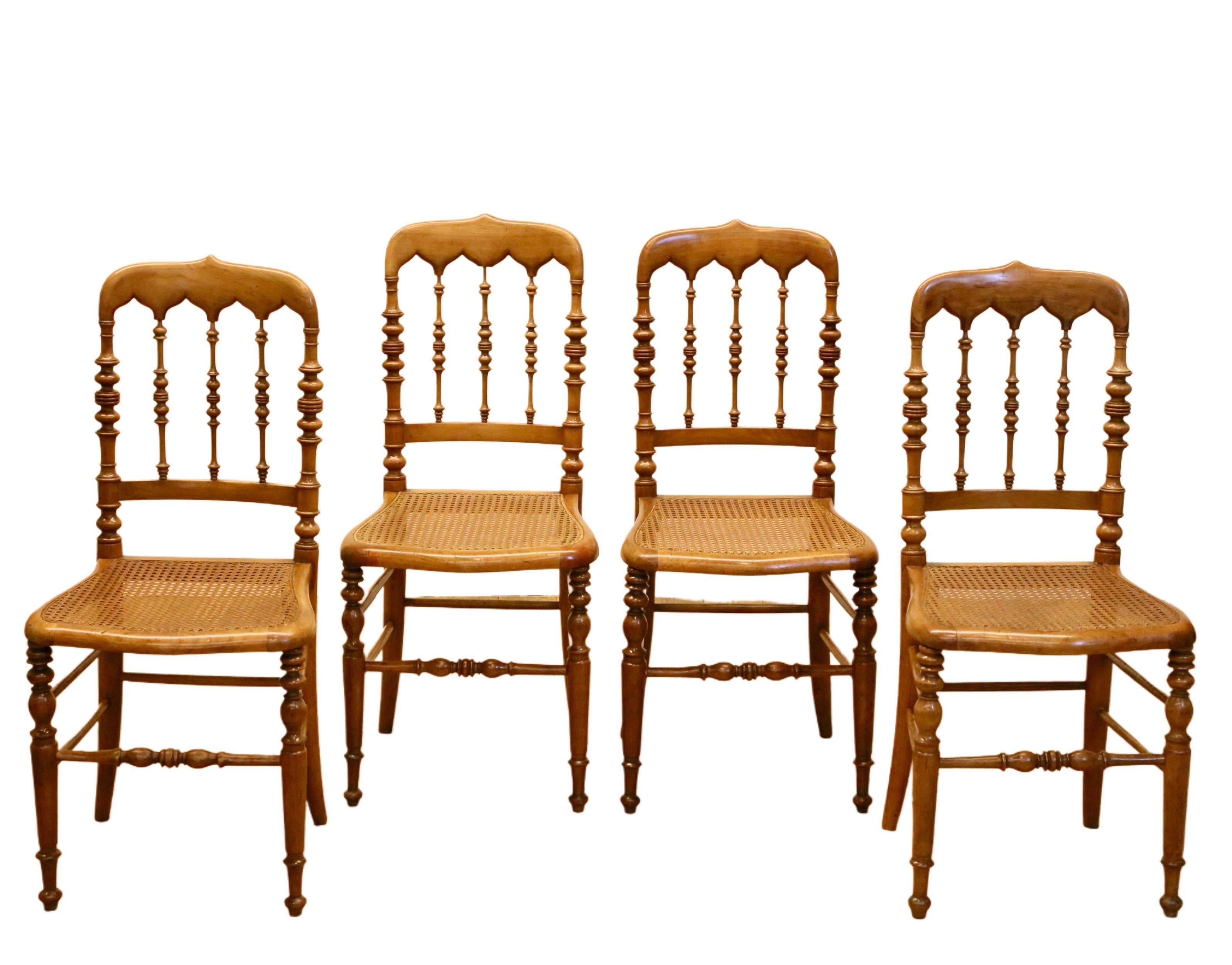 Set of 4 Antique Hitchcock, Alford & Co. Walnut Cane Seat Dining Chairs For Sale 5