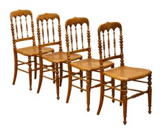 Set of 4 Antique Hitchcock, Alford & Co. Walnut Cane Seat Dining Chairs
