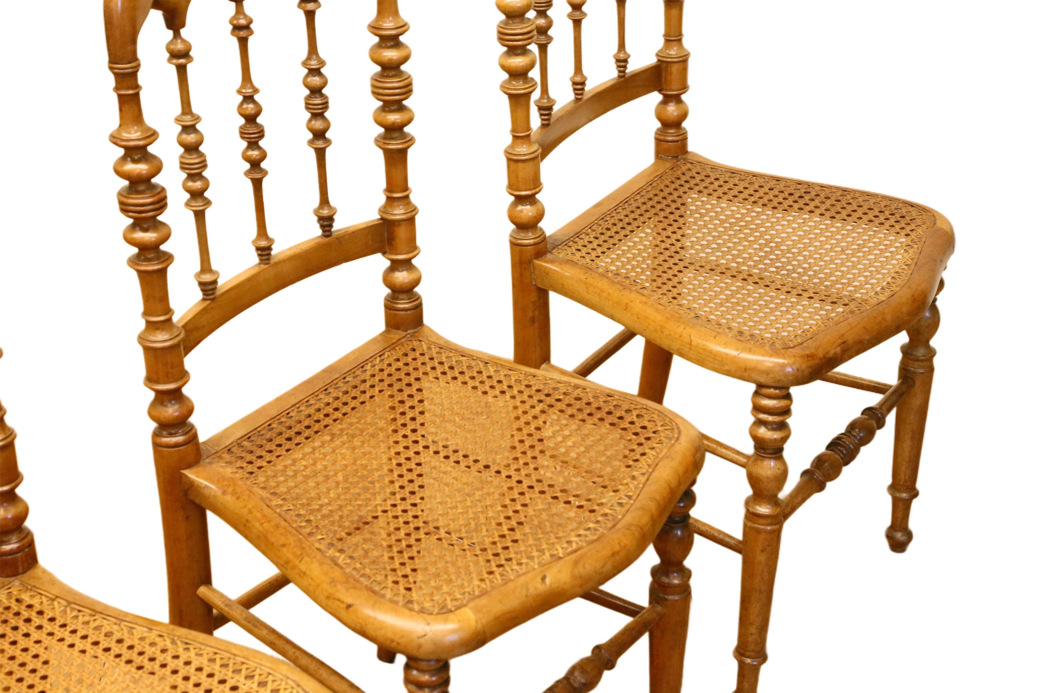 Set of 4 Antique Hitchcock, Alford & Co. Walnut Cane Seat Dining Chairs For Sale 1