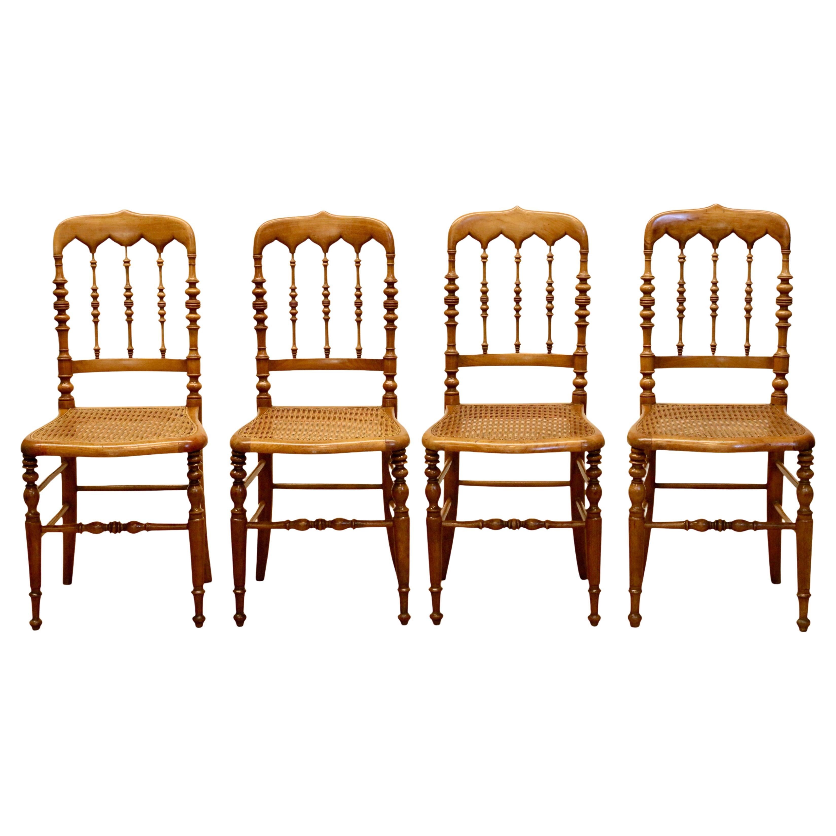 Set of 4 Antique Hitchcock, Alford & Co. Walnut Cane Seat Dining Chairs