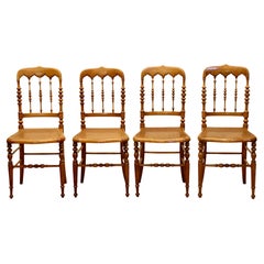 Set of 4 Antique Hitchcock, Alford & Co. Walnut Cane Seat Dining Chairs