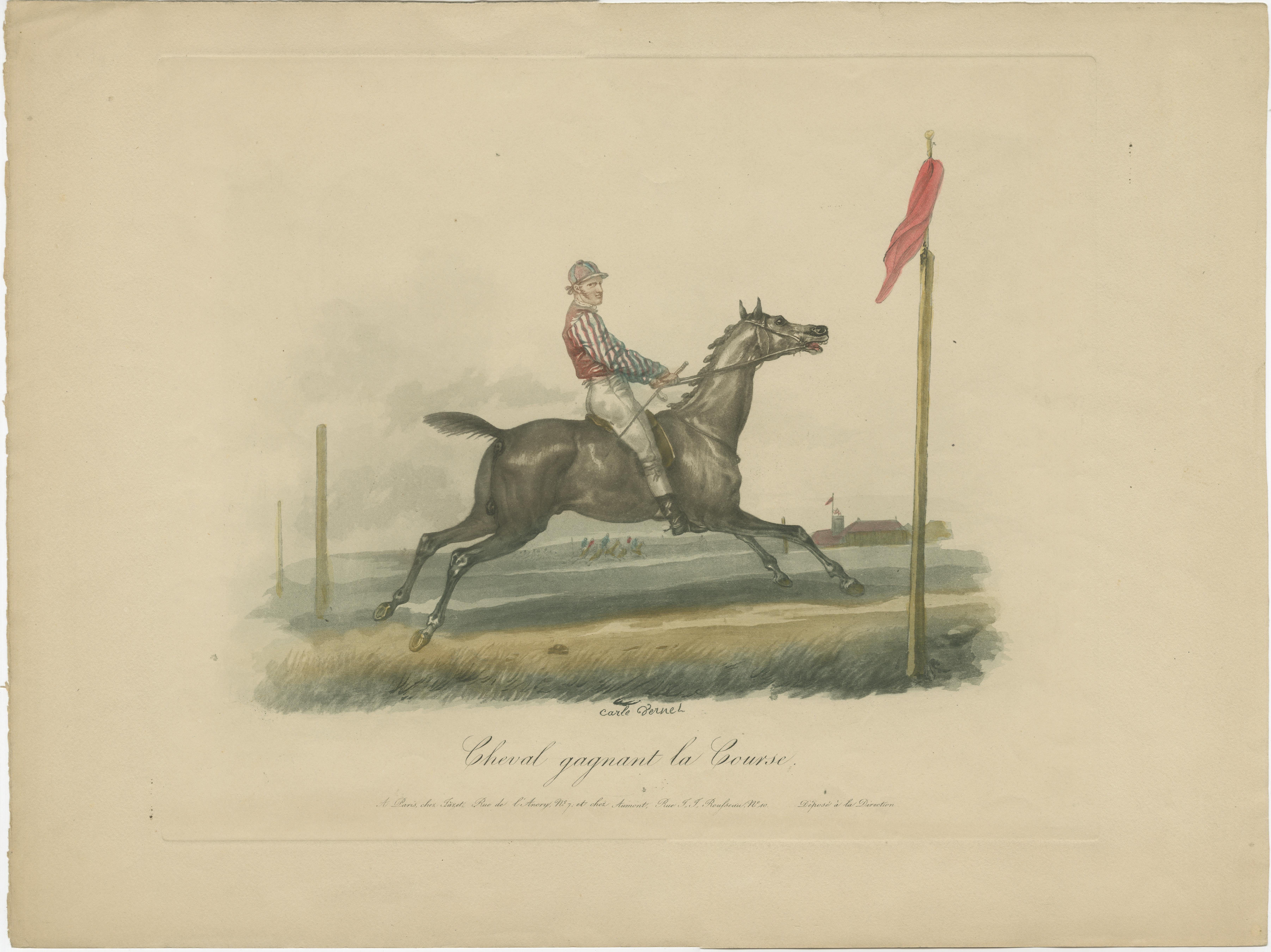 19th Century Set of 4 Antique Horse Racing Prints with Jockeys and a Dog For Sale