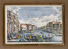 Set of 4 Antique Italian Hand-Colored Venetian Engraving Prints Giltwood Frames