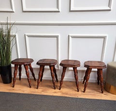 Set of 4 Antique Italian Walnut Side Tables or Stools with Carved Turned Legs