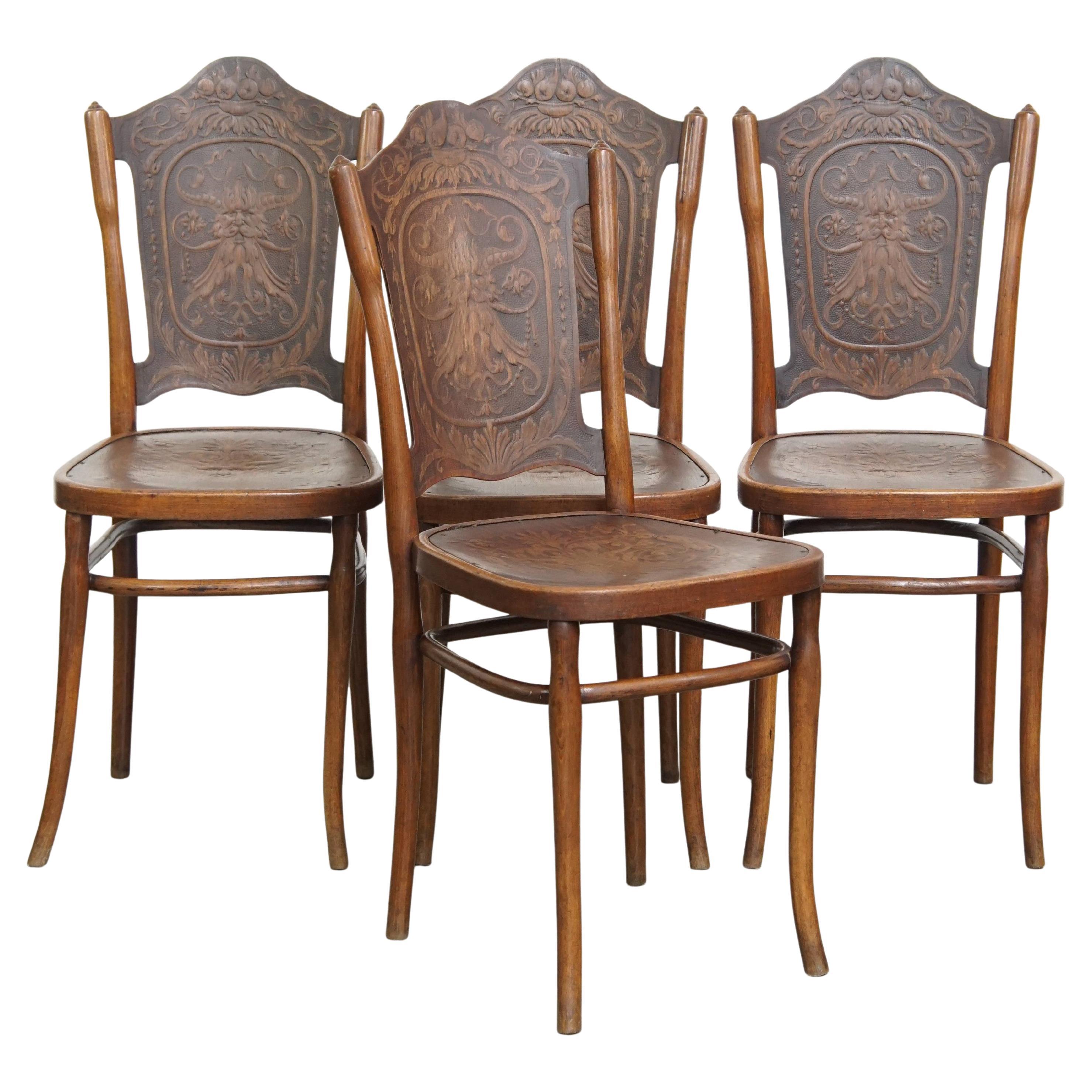 Juego de 4 sillas antiguas Jacob and Josef Kohn de principios del siglo XX
