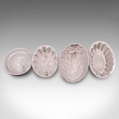 Set of 4 Antique Jelly Moulds, English, Ceramic, Country Kitchen, Victorian