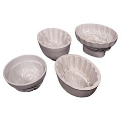 Set of 4 Antique Jelly Moulds, English, Ceramic, Country Kitchen, Victorian