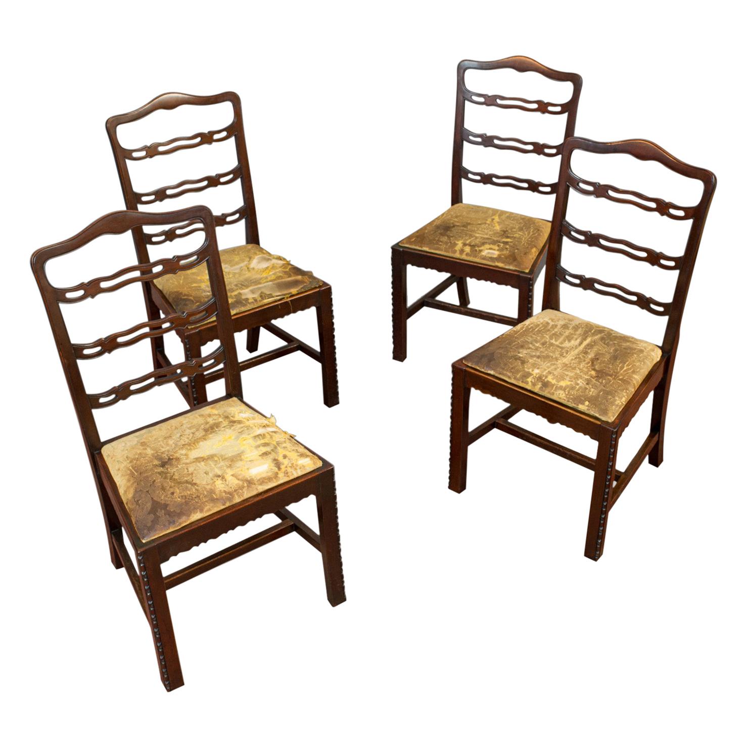 Set of 4, Antique Ladder Back Chairs, Irish, Mahogany, Dining Seat, Victorian For Sale