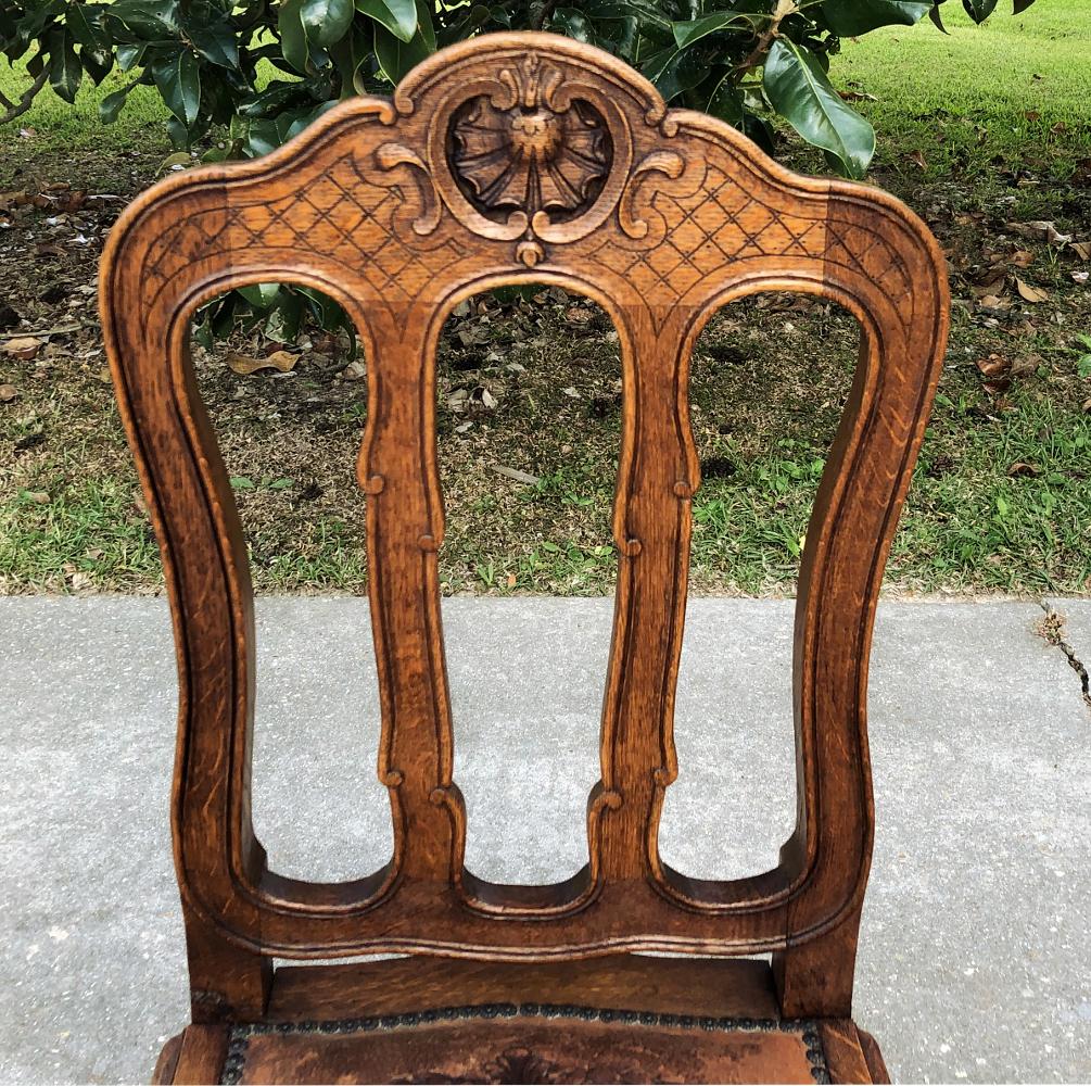 Set of 4 Antique Liegoise Chairs with Embossed Leather Seats For Sale 3
