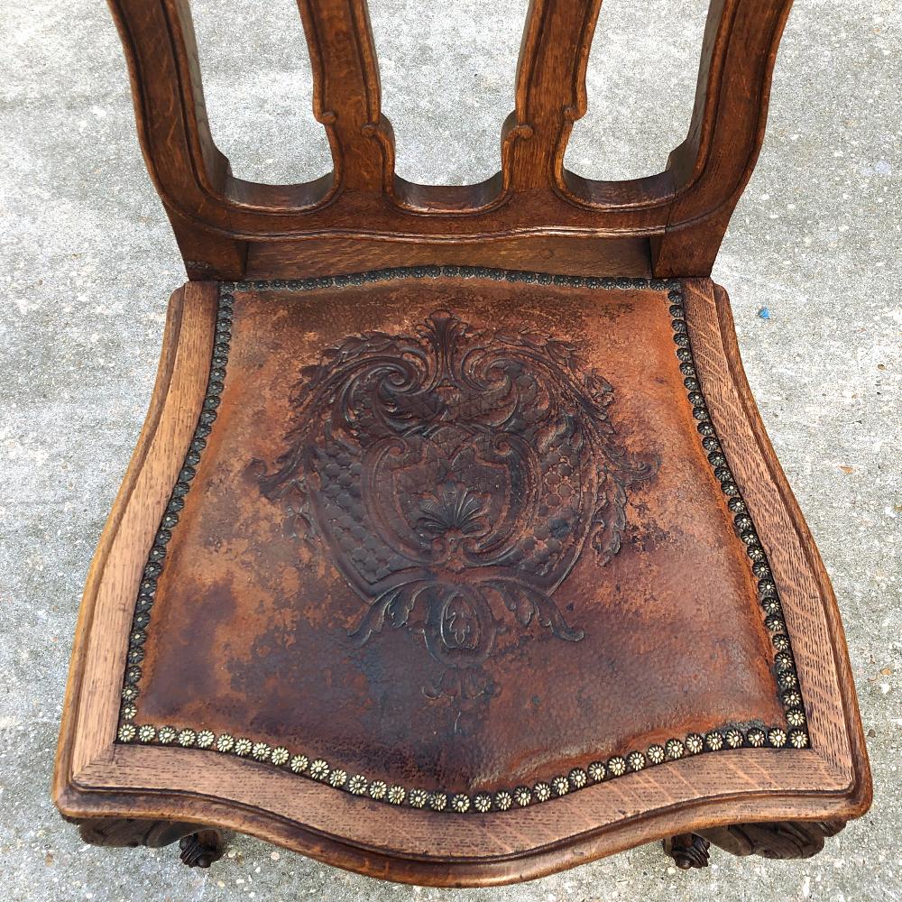 Set of 4 Antique Liegoise Chairs with Embossed Leather Seats For Sale 4