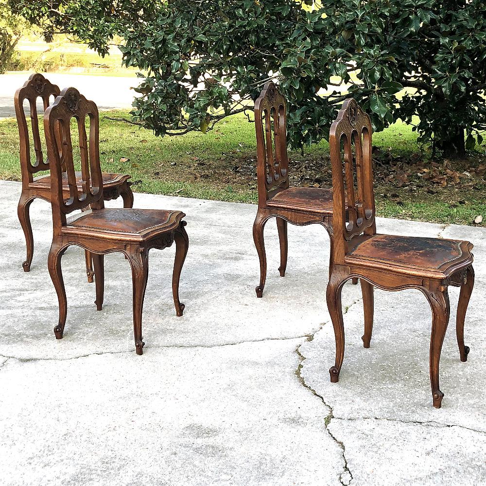 20th Century Set of 4 Antique Liegoise Chairs with Embossed Leather Seats For Sale
