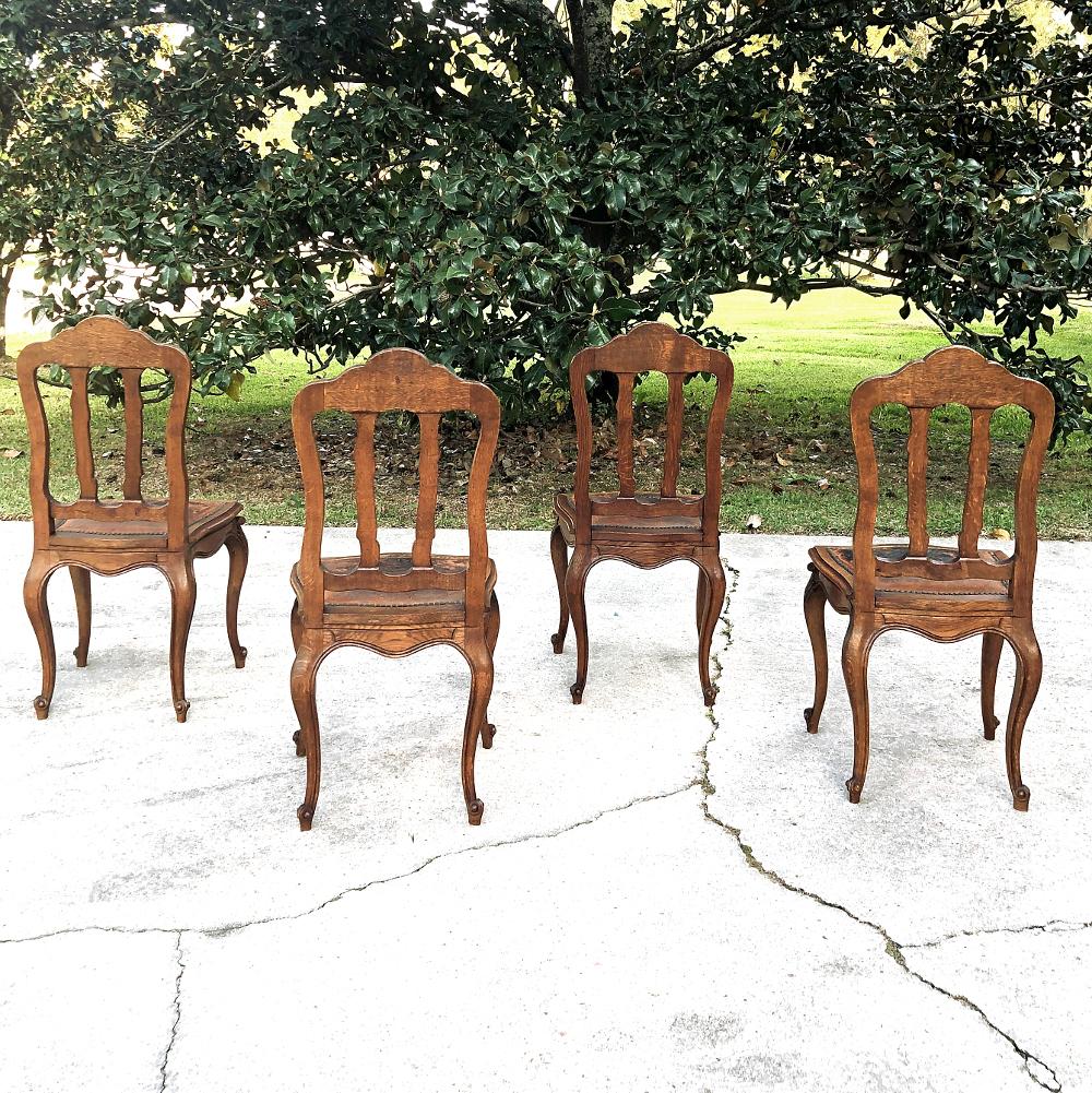 Set of 4 Antique Liegoise Chairs with Embossed Leather Seats For Sale 1