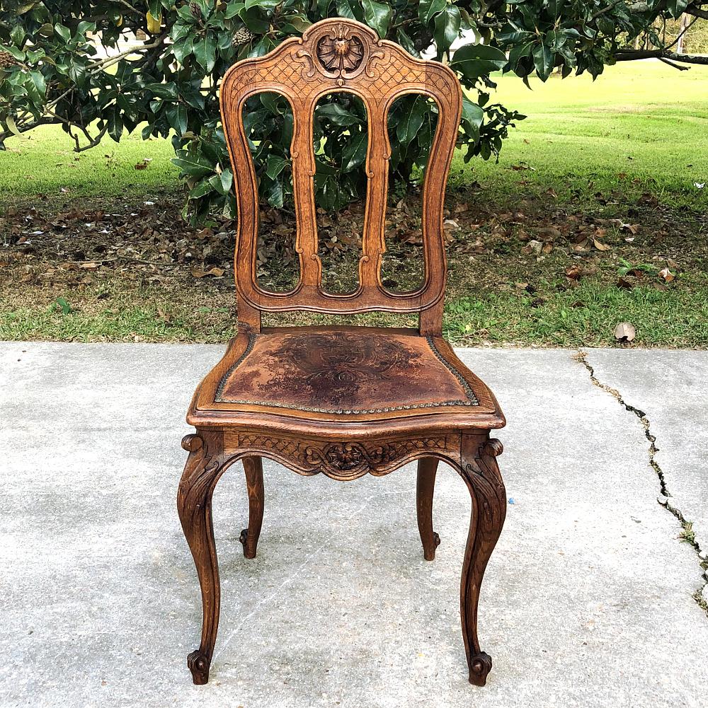Set of 4 Antique Liegoise Chairs with Embossed Leather Seats For Sale 2