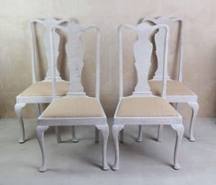 Set of 4 Antique Limed Oak Chippendale Style Dining Chairs. English 19th Century