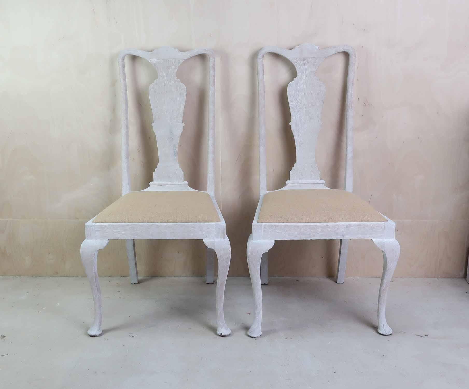 Juego de 4 sillas de comedor antiguas de estilo Chippendale de roble encalado. Inglés Siglo XIX siglo XIX en venta