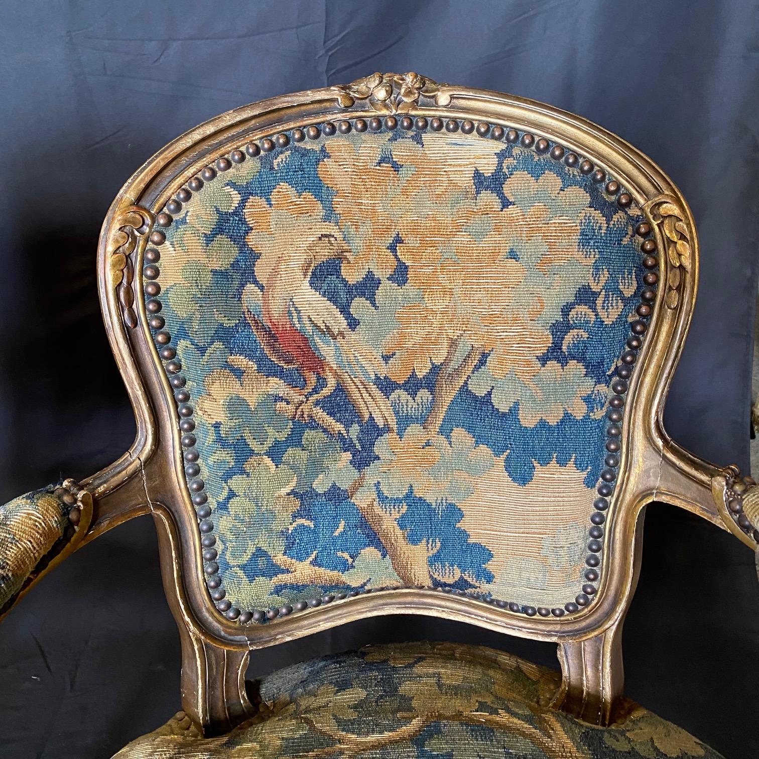Set di 4 poltrone antiche Luigi XV con arazzo a forma di uccello in vendita 4