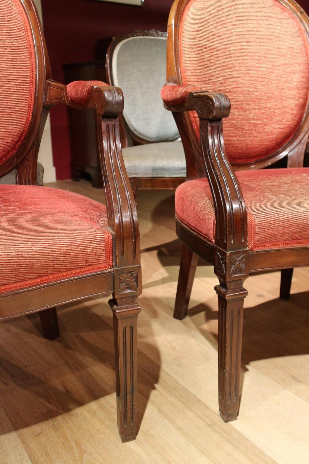 Mahogany Set of 4 antique mahogany dining room chairs Louis Seize 1780-1810 For Sale