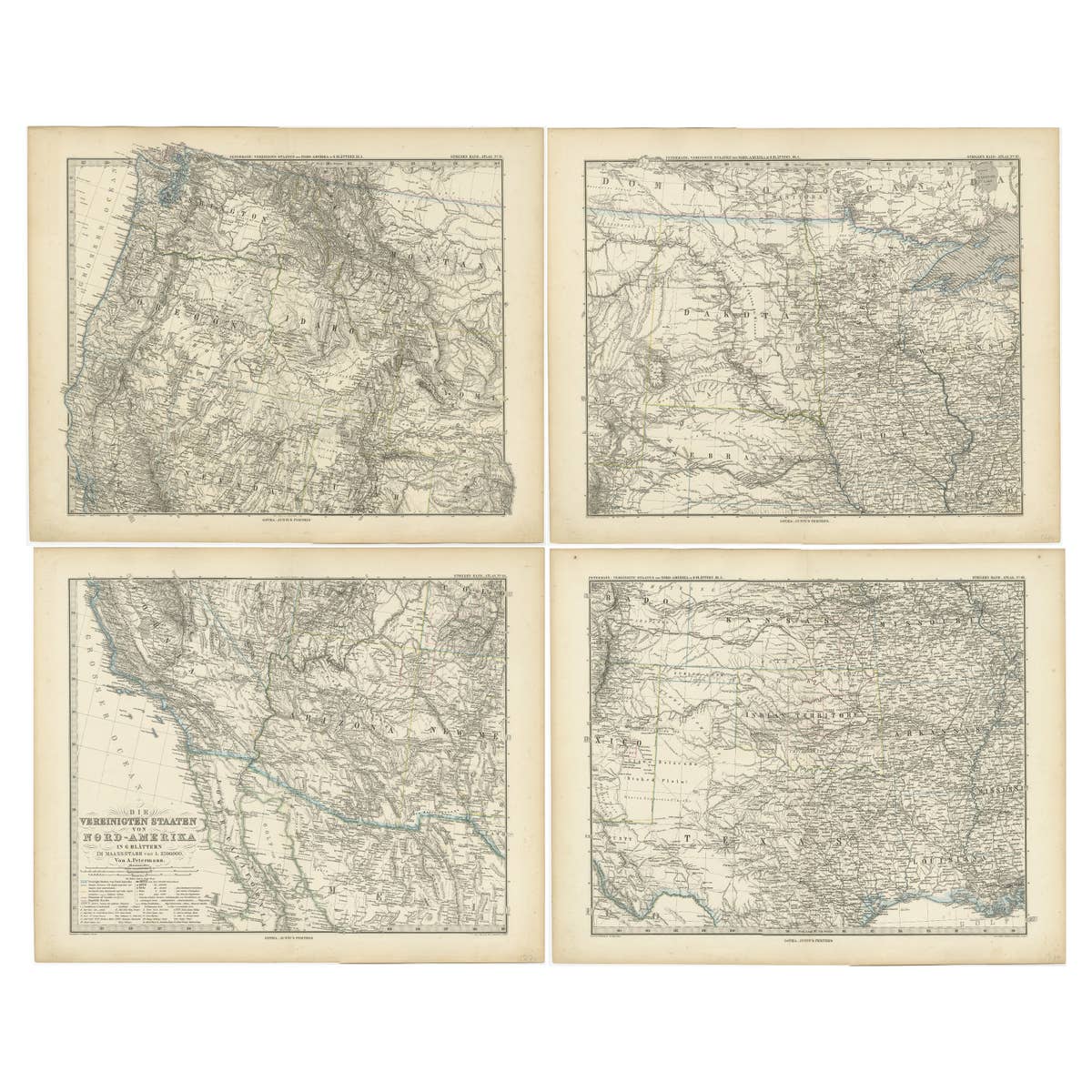 Set of 4 Antique Maps of part of the United States of America, c.1874