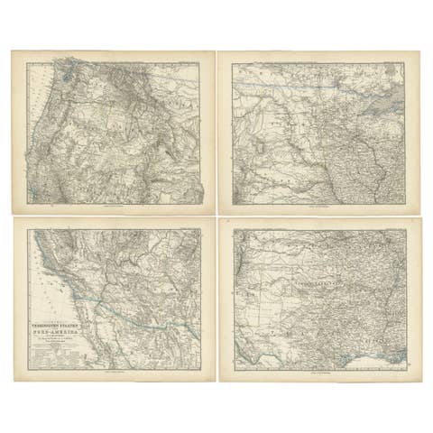 Set of 4 Antique Maps of part of the United States of America, c.1874