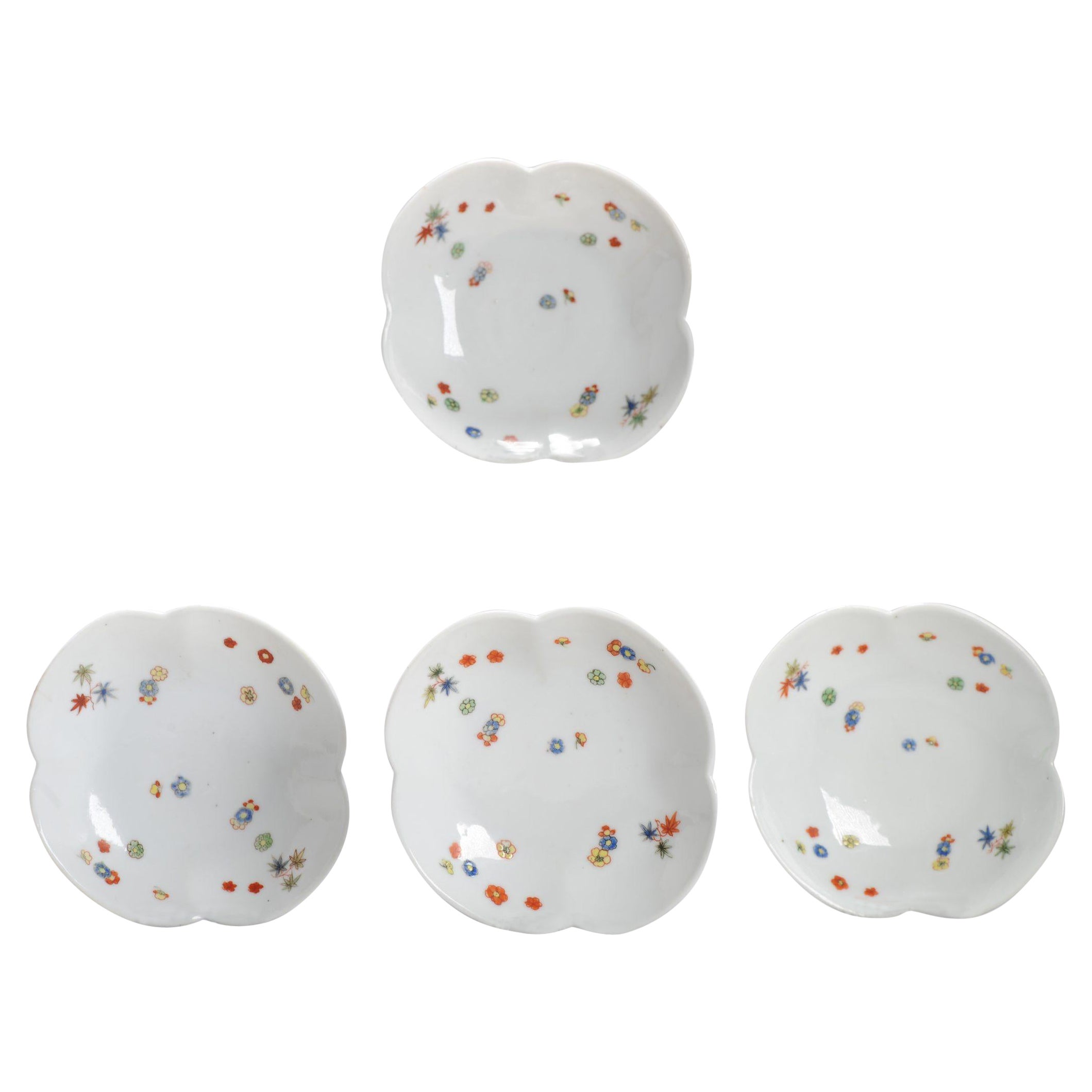 Juego de 4 platos antiguos de porcelana de Meissen Tazón con decoración floral Kakiemon