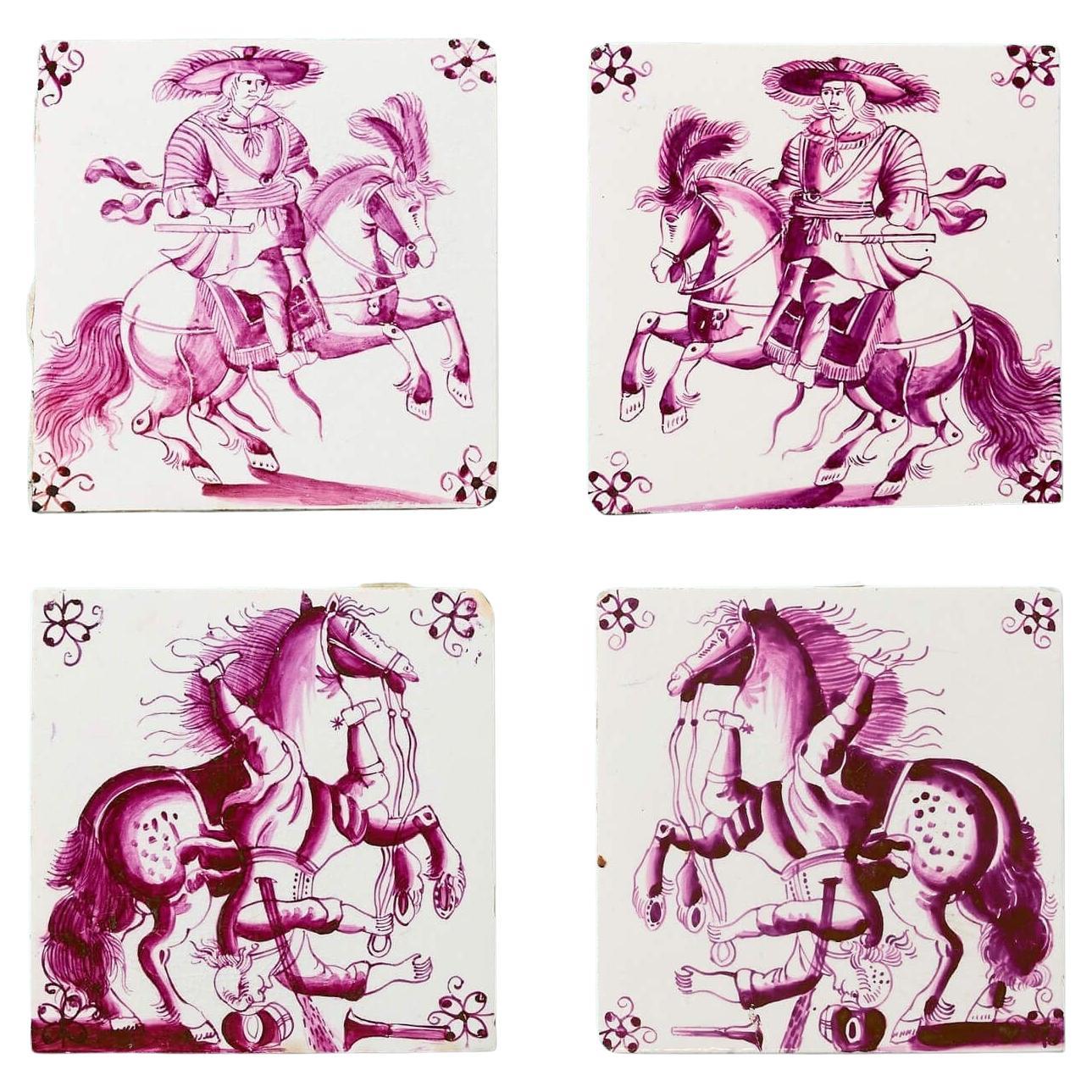 Set of 4 Antique Minton Tiles of Delft Design