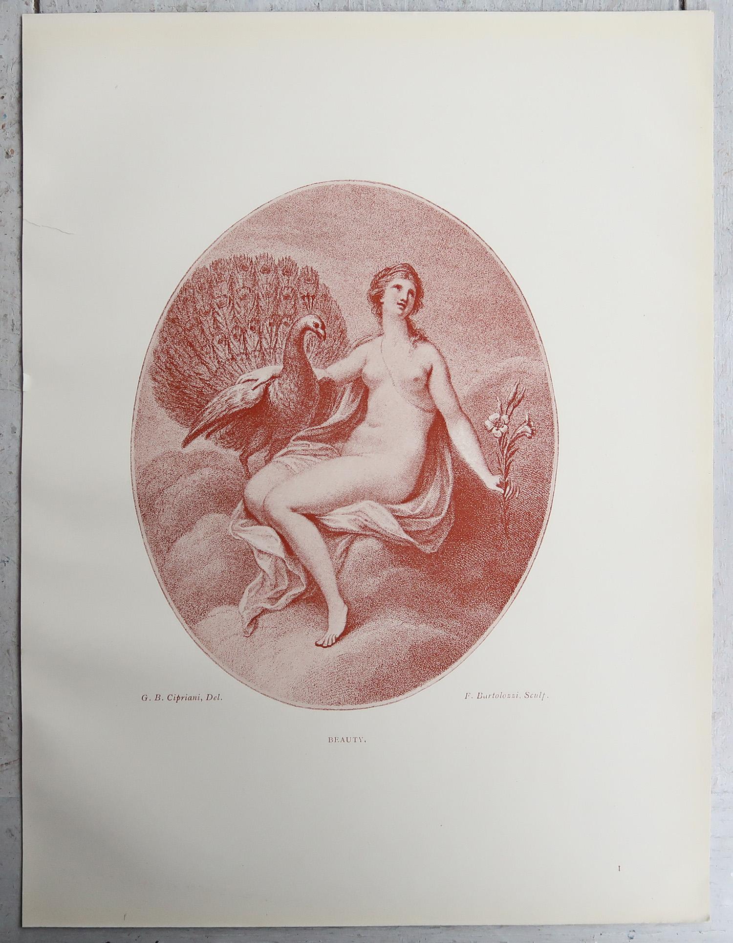Wonderful red ochre prints of 18th Century Francesco Bartolozzi engravings after Cipriani and Cosway.

Publshed by Otto Limited, London 1907

Text on verso

The measurement is the paper size

Unframed