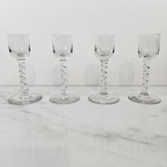 Set of 4 Antique “Oude Henkes Schiedam” Engraved Jenever Glasses, 1900's