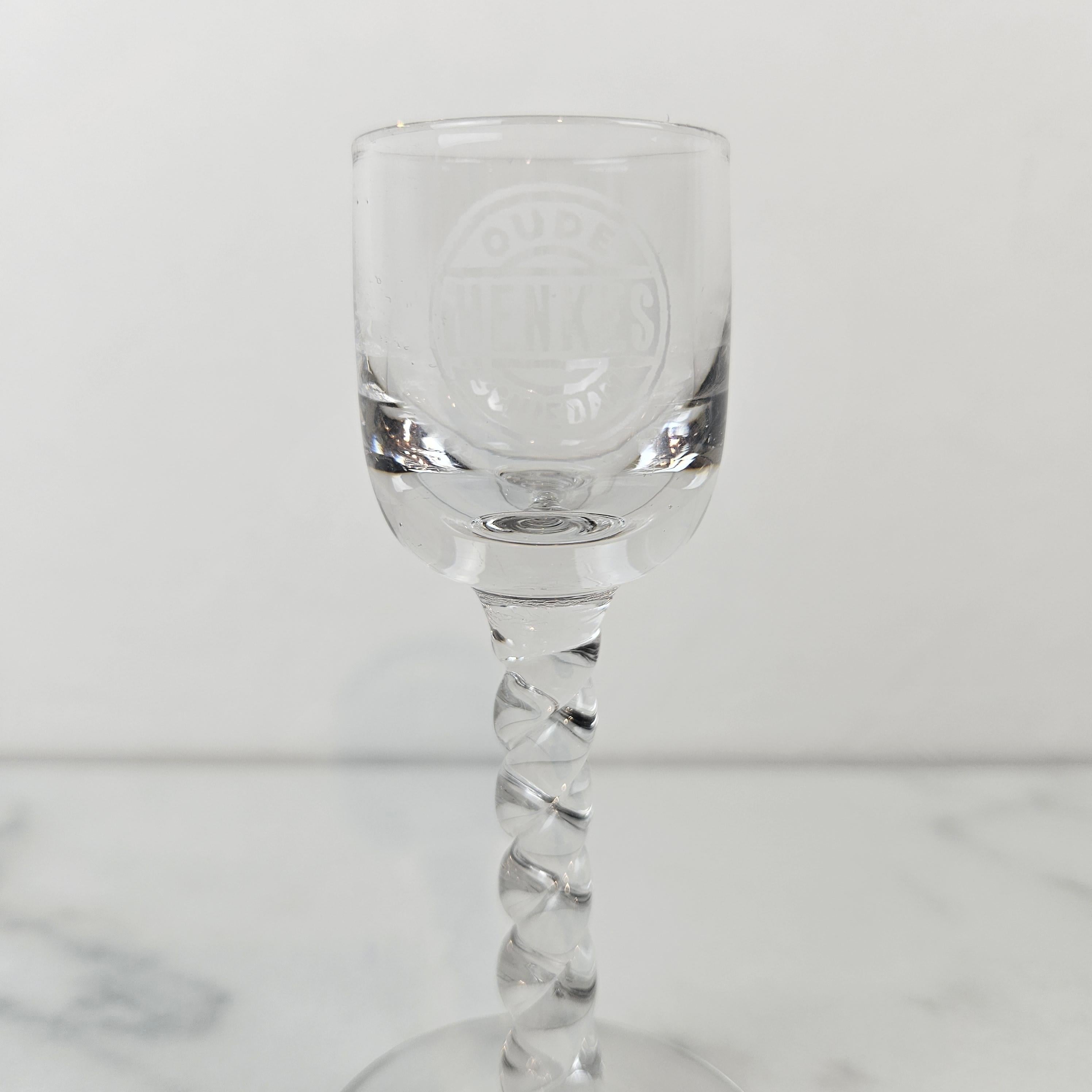 Early 20th Century Set of 4 Antique “Oude Henkes Schiedam” Engraved Jenever Glasses, 1900's For Sale