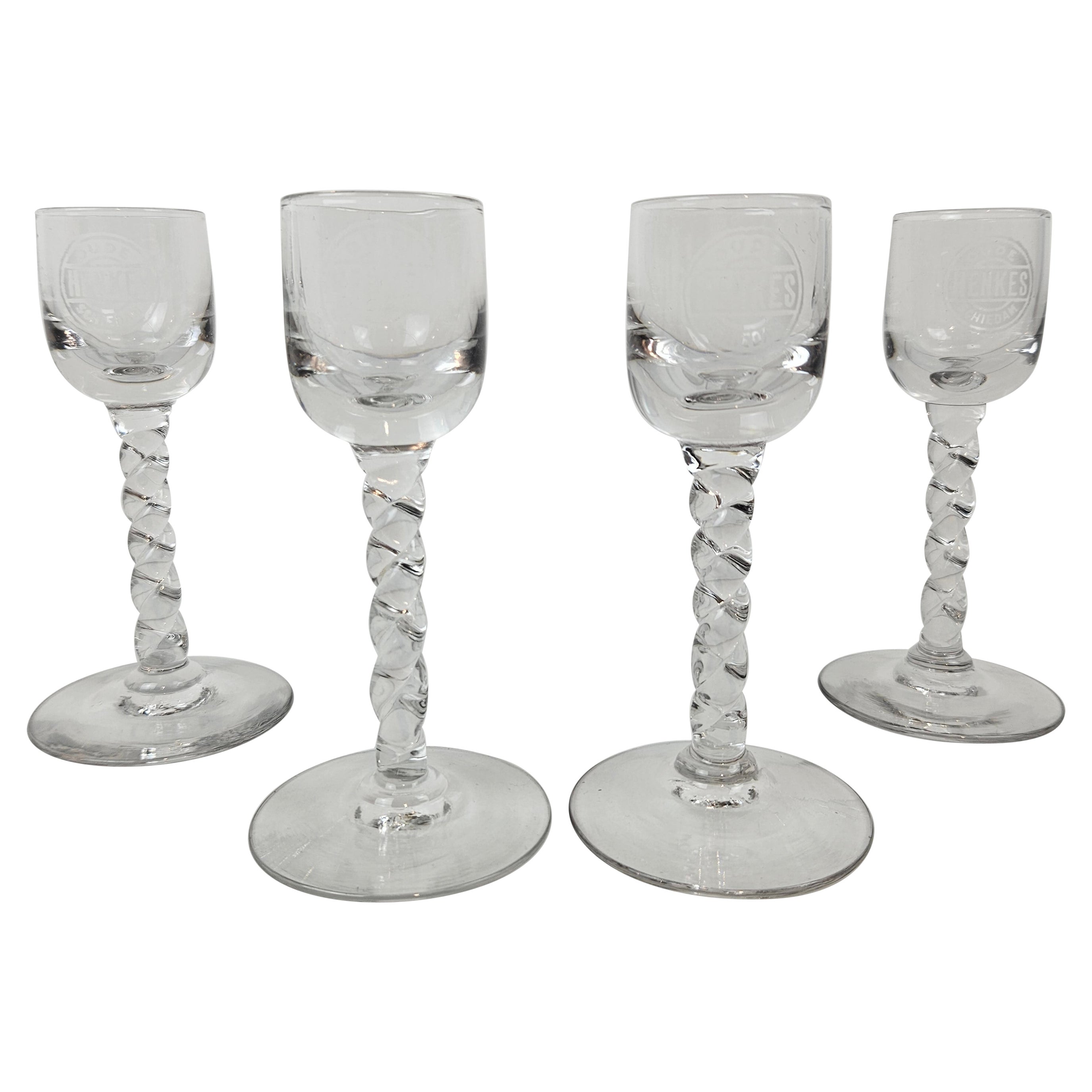 Set of 4 Antique “Oude Henkes Schiedam” Engraved Jenever Glasses, 1900's For Sale