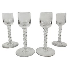 Set of 4 Antique “Oude Henkes Schiedam” Engraved Jenever Glasses, 1900's