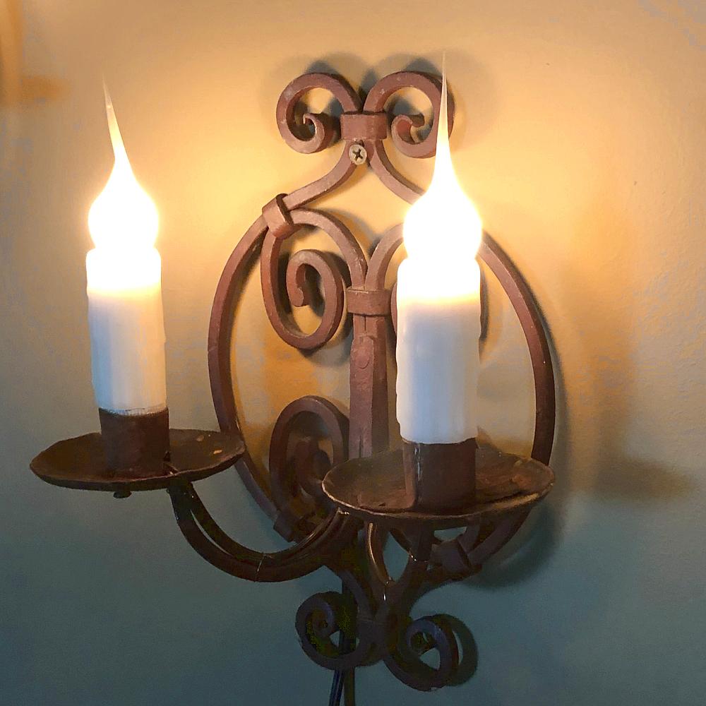 Set of 4 Antique Painted Wrought Iron Electrified Wall Sconces 2