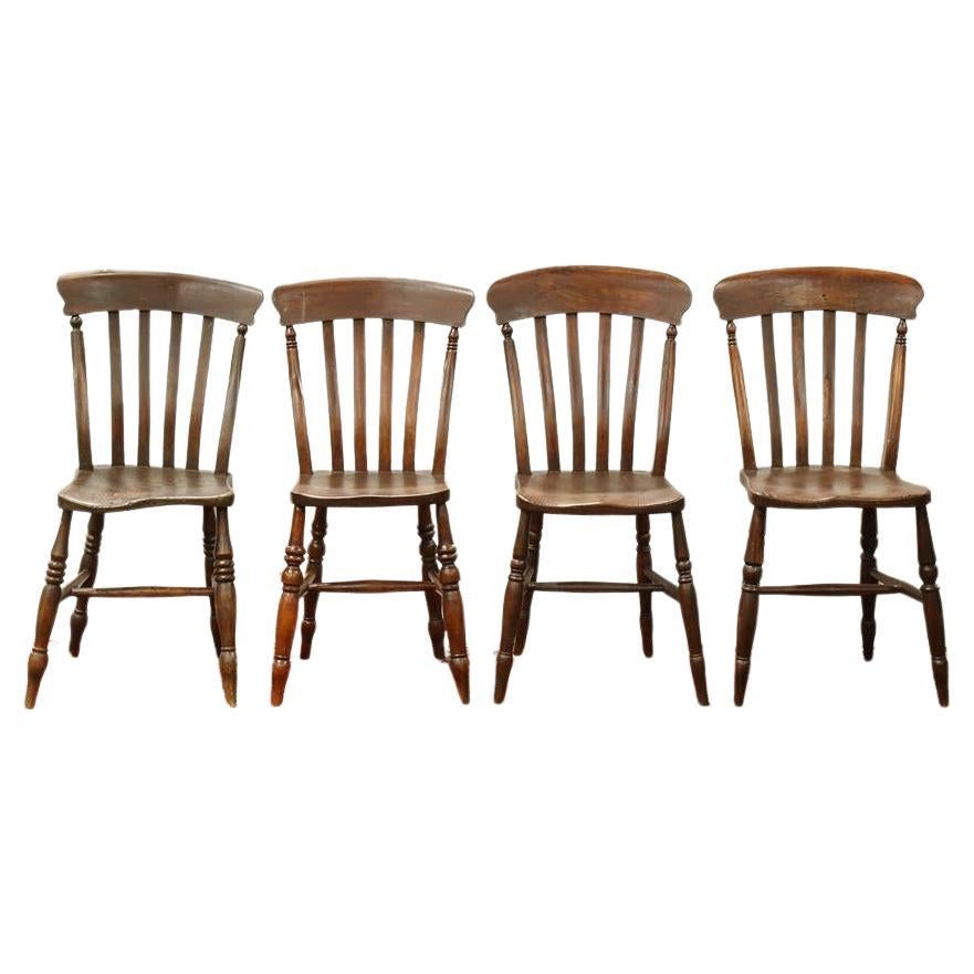 Set of 4 Antique Period American Colonial Pine Splat Back Chairs lLate 18th C