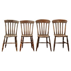 Satz von 4 antiken Stühlen aus amerikanischer Kolonialkiefer mit gepolsterter Rückenlehne, Ende 18.
