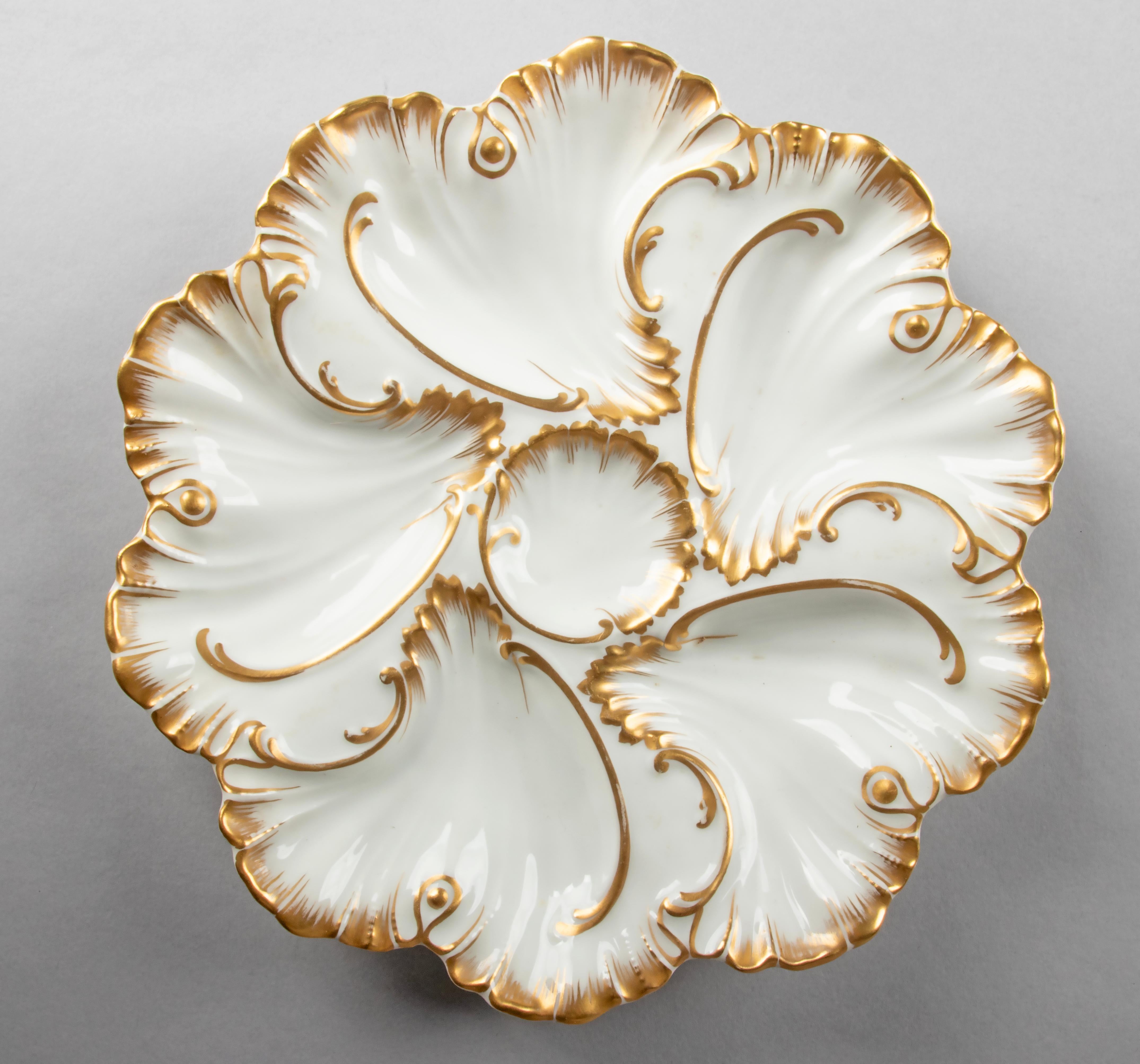 Set of 4 Antique Porcelain Oyster Plates Made by Limoges A. Lanternier 5