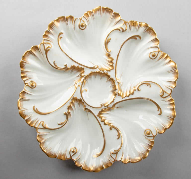 Set of 4 Antique Porcelain Oyster Plates Made by Limoges A. Lanternier For Sale 5