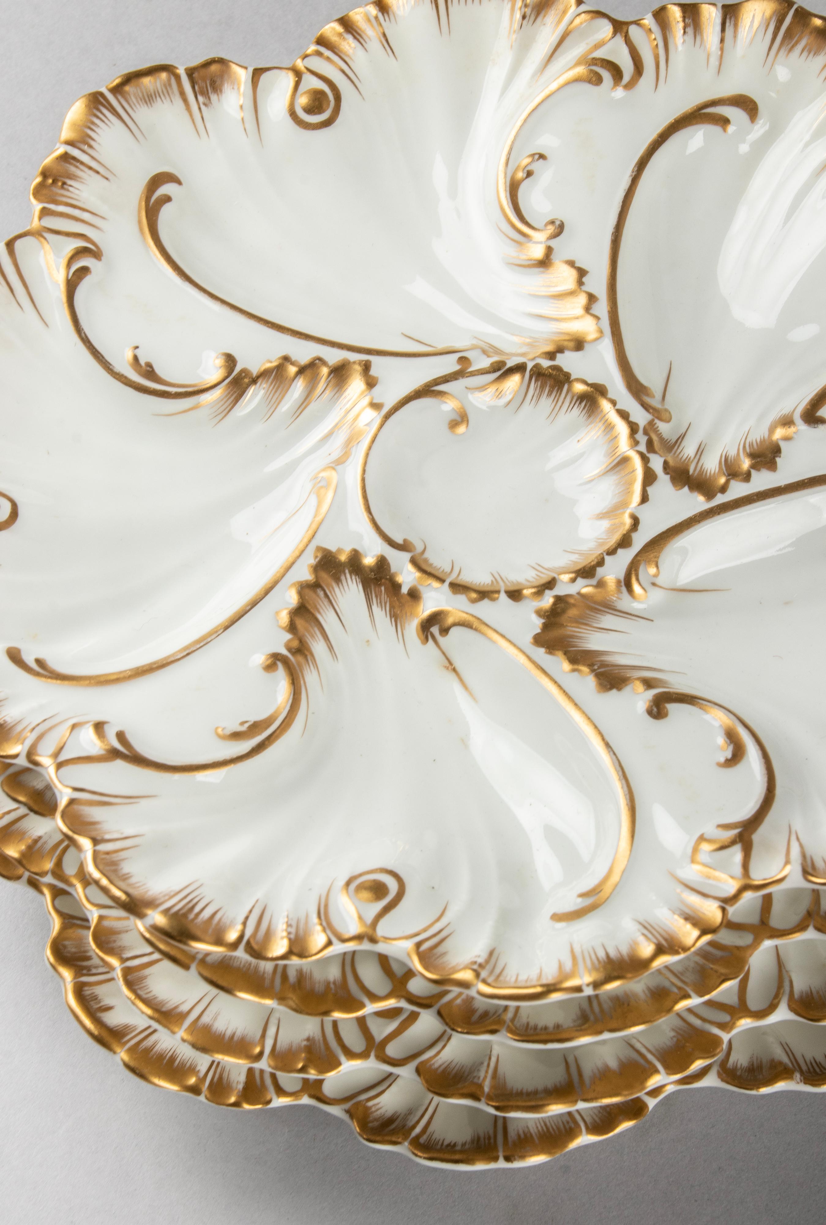 Set of 4 Antique Porcelain Oyster Plates Made by Limoges A. Lanternier 6